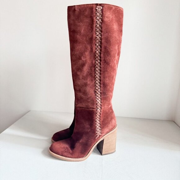 UGG Tall Suede Block Heel Winter Boots 6